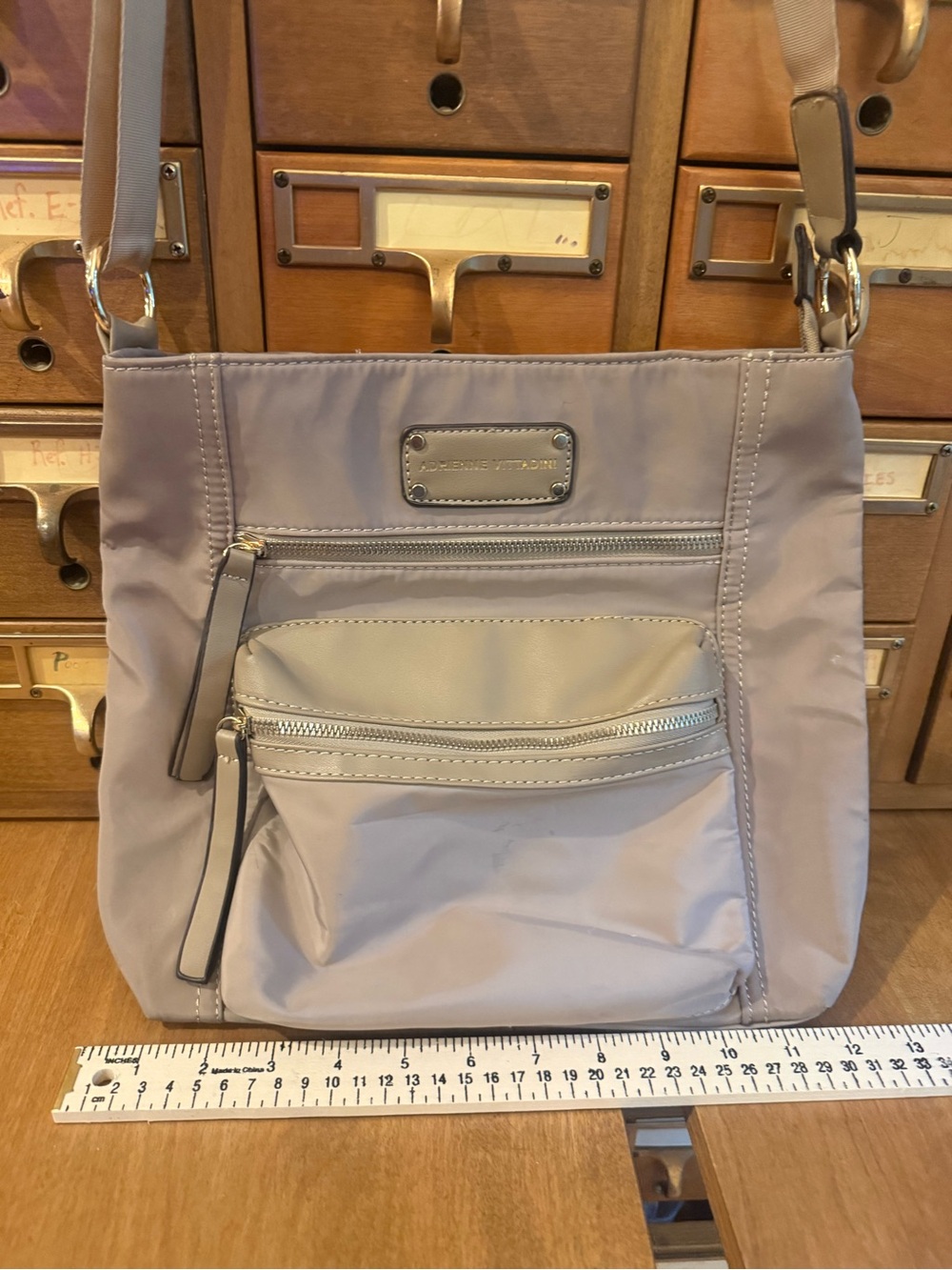 Adrienne Vittadini Light Taupe Nylon Crossbody Bag